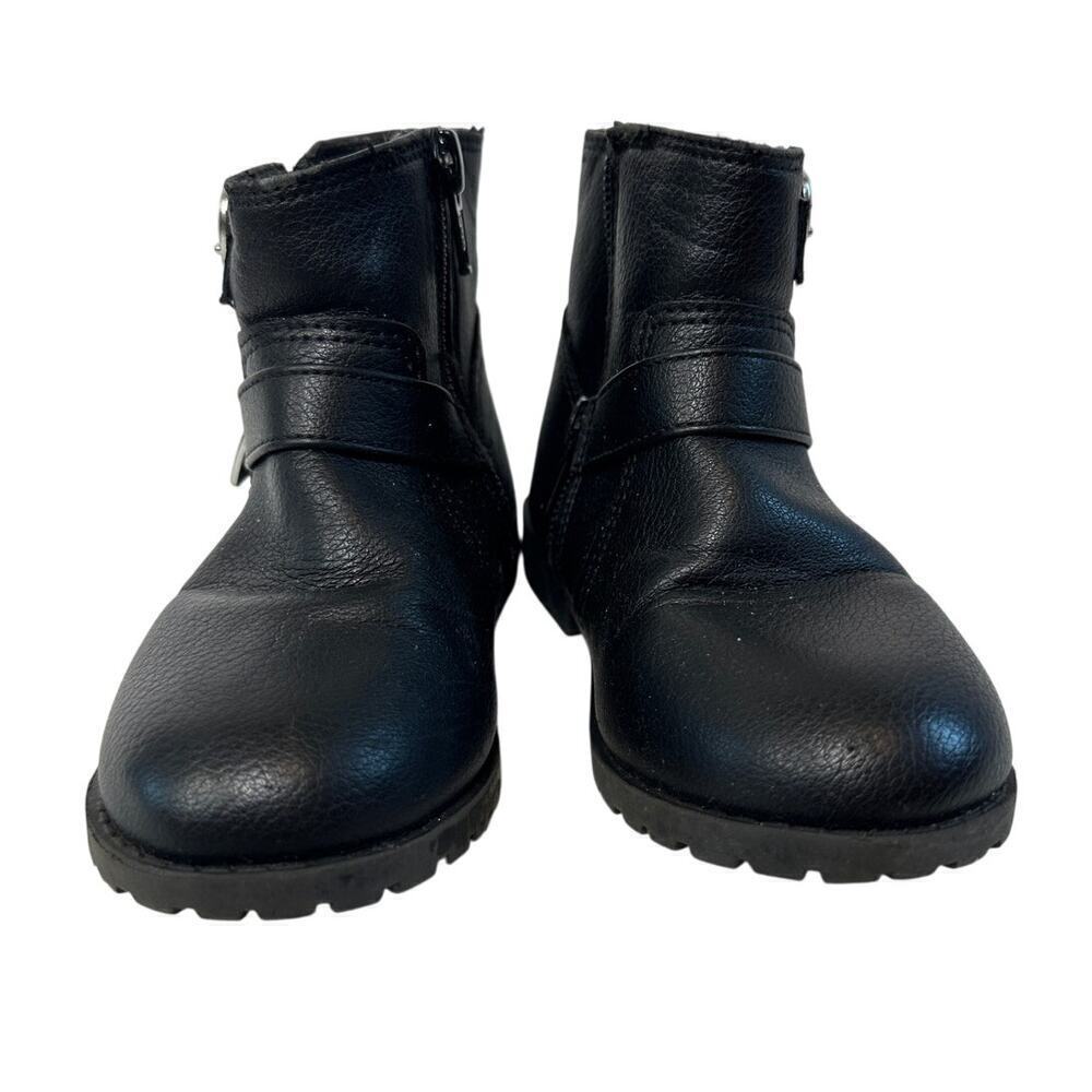 Black Silver Size 8 Kids Girls Lil Natalie Heart Buckled Moto Ankle Boot Bootie - Picture 2 of 11